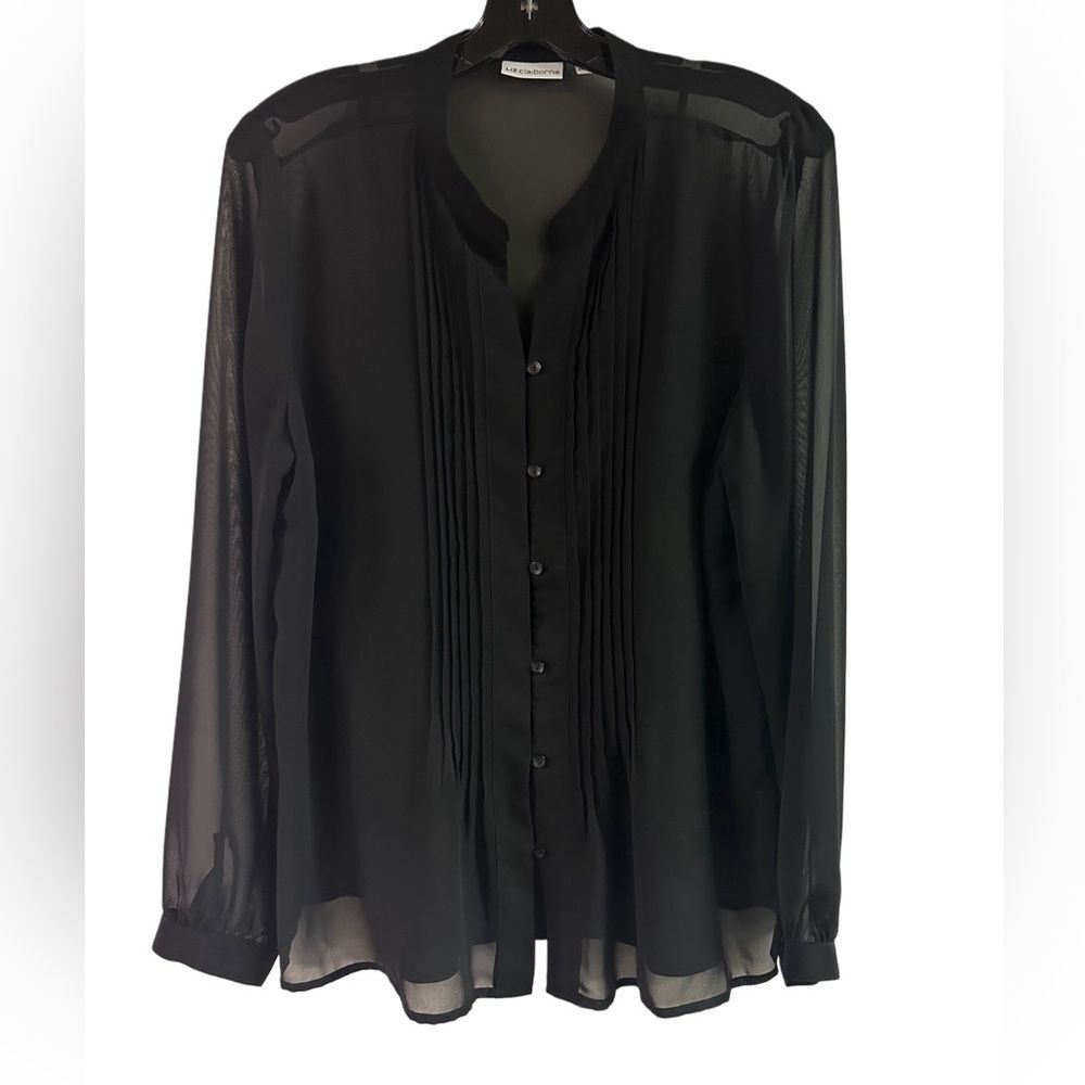 NWT Liz Claiborne Black 2 PC Sheer Top with Tank Size L